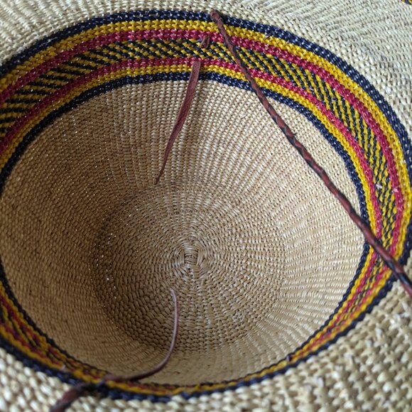 Handwoven Unisex Large Brim Straw Hat with Leather Tethers African Straw Hat - Picture 5 of 9
